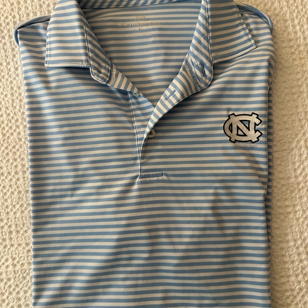 UNC Southern Tide Light Blue and White Striped Shirt